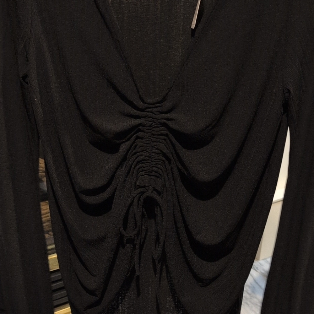 Free People Beach Chic Black Ruched Women's Blouse - Picture 5 of 6